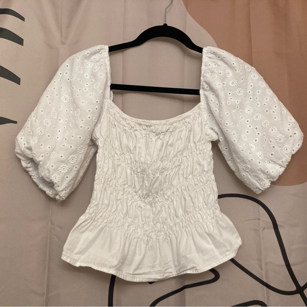 Mexx White Puff Sleeve Smocked Blouse